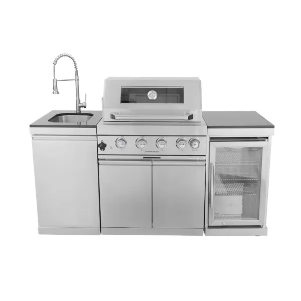 1790×576×900mm SS BBQ Outdoor Kitchen Cabinet Set With 4 Burner Grill,Single Door Sink Cabinet,Single Door Refrigerator Cabinet