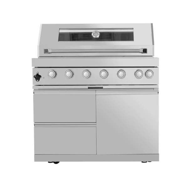 3728×576×900mm SS BBQ Outdoor Kitchen Cabinet Set With 6 Burner Grill,Double Door Sink Cabinet,Double Door Refrigerator Cabinet,Cabinet Ceramic Kamado Egg BBQ Grill - SC-P306-1A