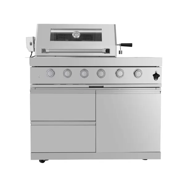 4+1 Burner Stainless Steel BBQ Grill, 21.3 KW, 72 000BTU High Power Outdoor BBQ Grill with Side Burners