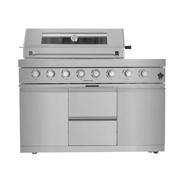 6+1 Burner Stainless Steel BBQ Grill, 28.4 KW, 96 000BTU High Power Outdoor BBQ Grill with Side Burners