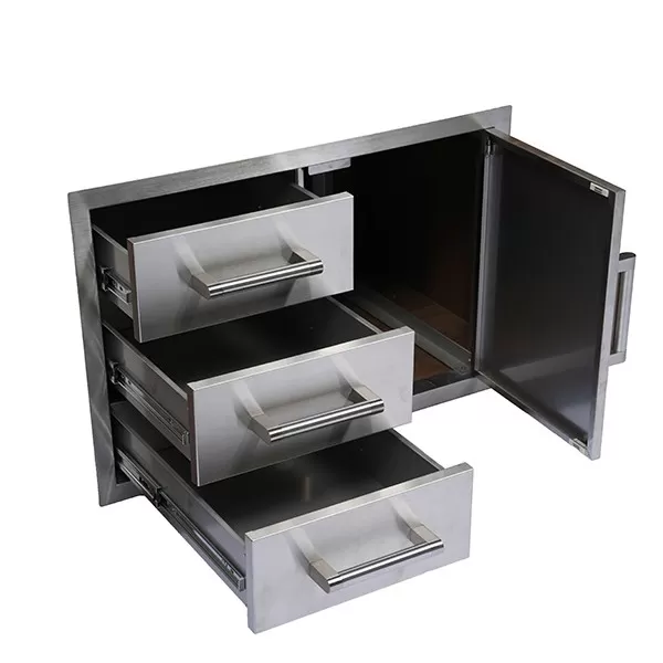762×508×521mm 304 Stainless Steel Triple Drawer with Door