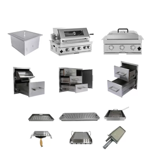 304 Stainless Steel 4 Burner BBQ Grill,Ice Bin,Power Side Burner,Triple Drawer With Door,Double Drawer Combo,Paper Towel Holder Drawer,Six Accessories