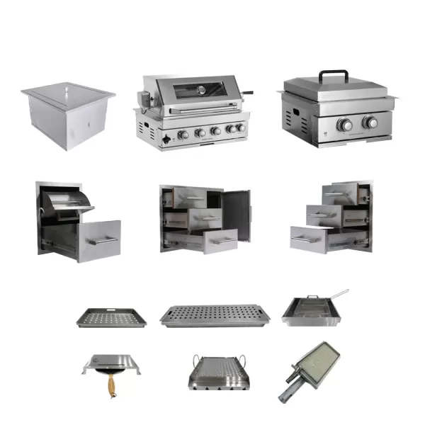 304 Stainless Steel 4 Burner BBQ Grill,Ice Bin,Double Infrared Rear Bunrer Grill,Triple Drawer With Door,Triple Drawer Box,Paper Towel Holder Drawer,Six Accessories