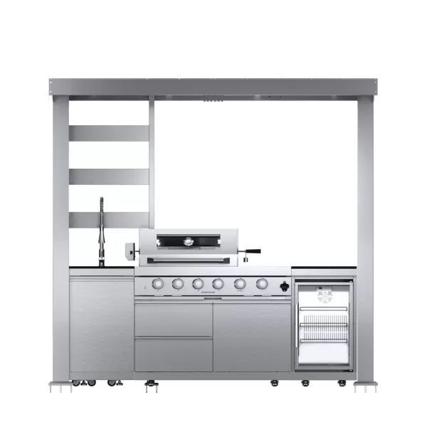 2468×721×2302mm 304 Stainless steel Shed For BBQ Outdoor Kitchen Cabinet Set With 4+1 Burner Grill,Single Door Sink Cabinet,Single Door Fridge Cabinet