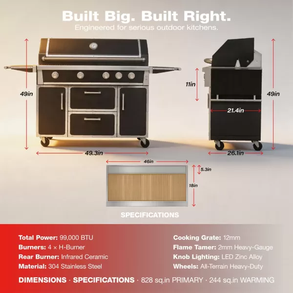 49.3×49×26.1inch High-end Black BBQ 4 Burner Stainless Steel Grill - SK-4B05-BL