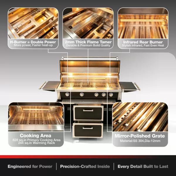 49.3×49×26.1inch High-end Black BBQ 4 Burner Stainless Steel Grill - SK-4B05-BL
