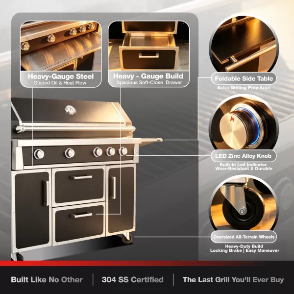49.3×49×26.1inch High-end Black BBQ 4 Burner Stainless Steel Grill - SK-4B05-BL