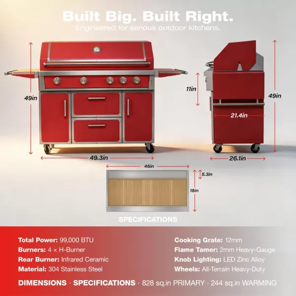 49.3×49×26.1inch High-end Red BBQ 4 Burner Stainless Steel Grill - SK-4B05-RD